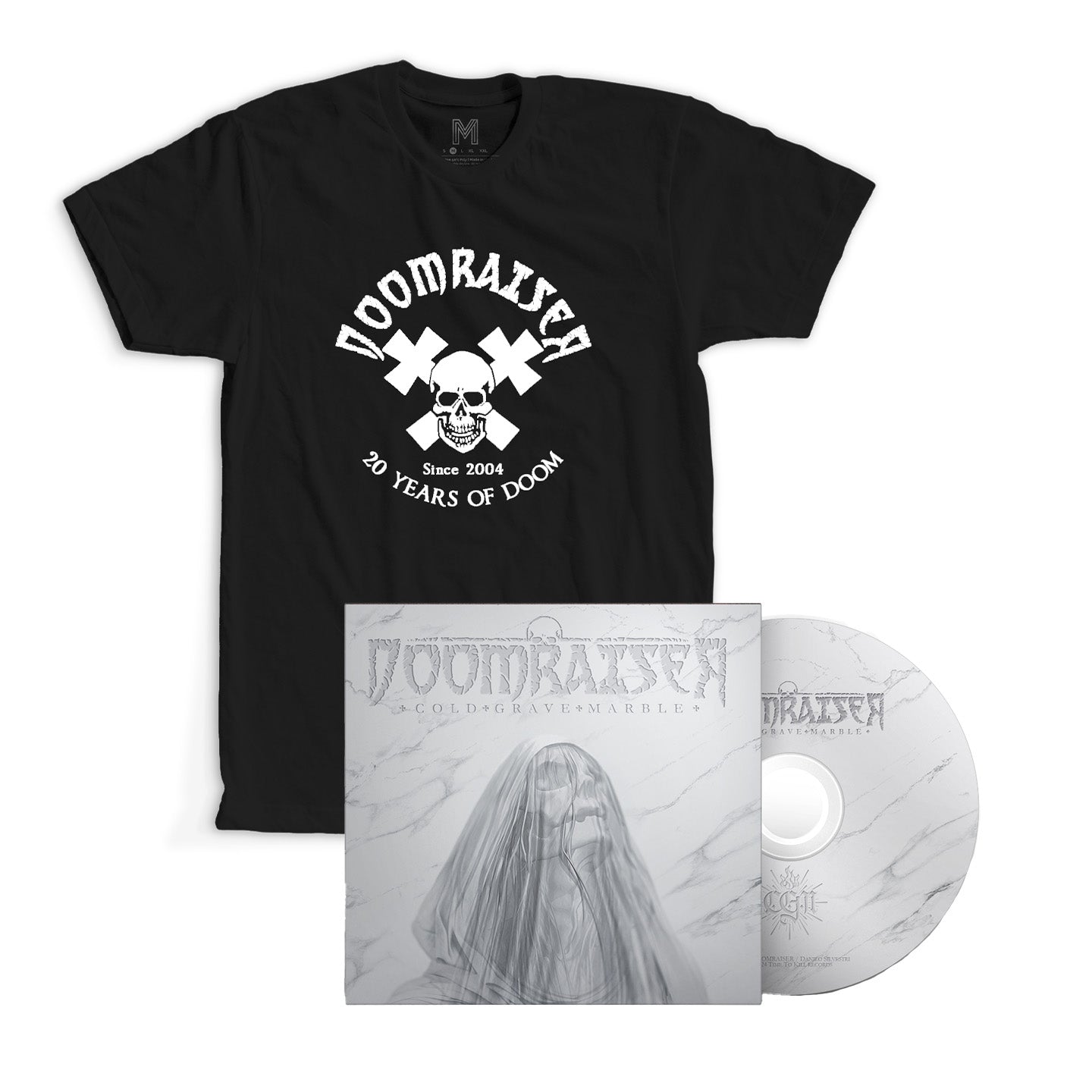 Doomraiser "Cold Grave Marble" cd digipack + tee white logo bundle